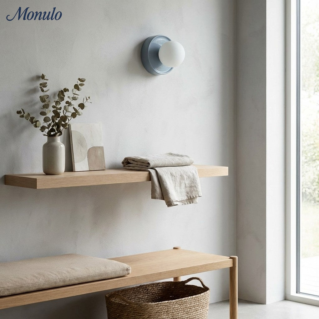 Solna Minimalistische Runde Glas-Wandleuchte mit Keramikfuß für Schlafzimmer und Flur
