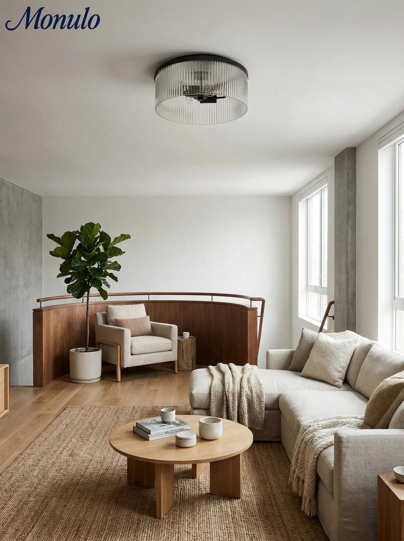 Plafonnier encastré Bravira élégant en verre strié – Luminaire moderne et discret pour chambre à coucher