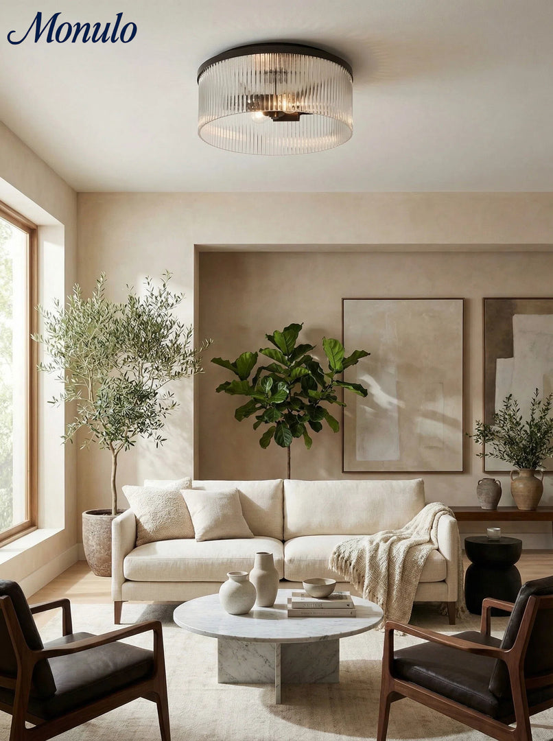 Plafonnier encastré Bravira élégant en verre strié – Luminaire moderne et discret pour chambre à coucher