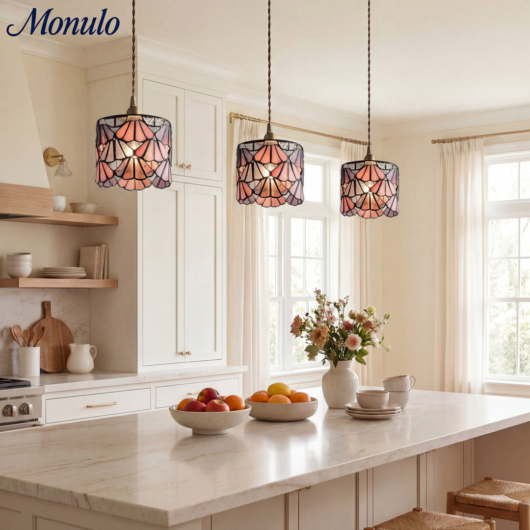 Suspension en verre teinté artistique Vintagia - Style Tiffany vintage pour îlot de cuisine