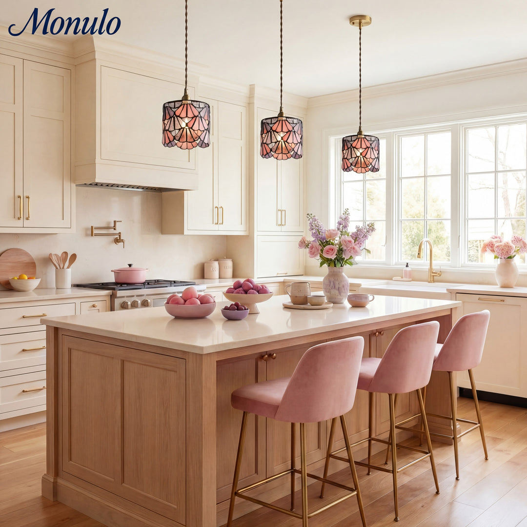 Suspension en verre teinté artistique Vintagia - Style Tiffany vintage pour îlot de cuisine