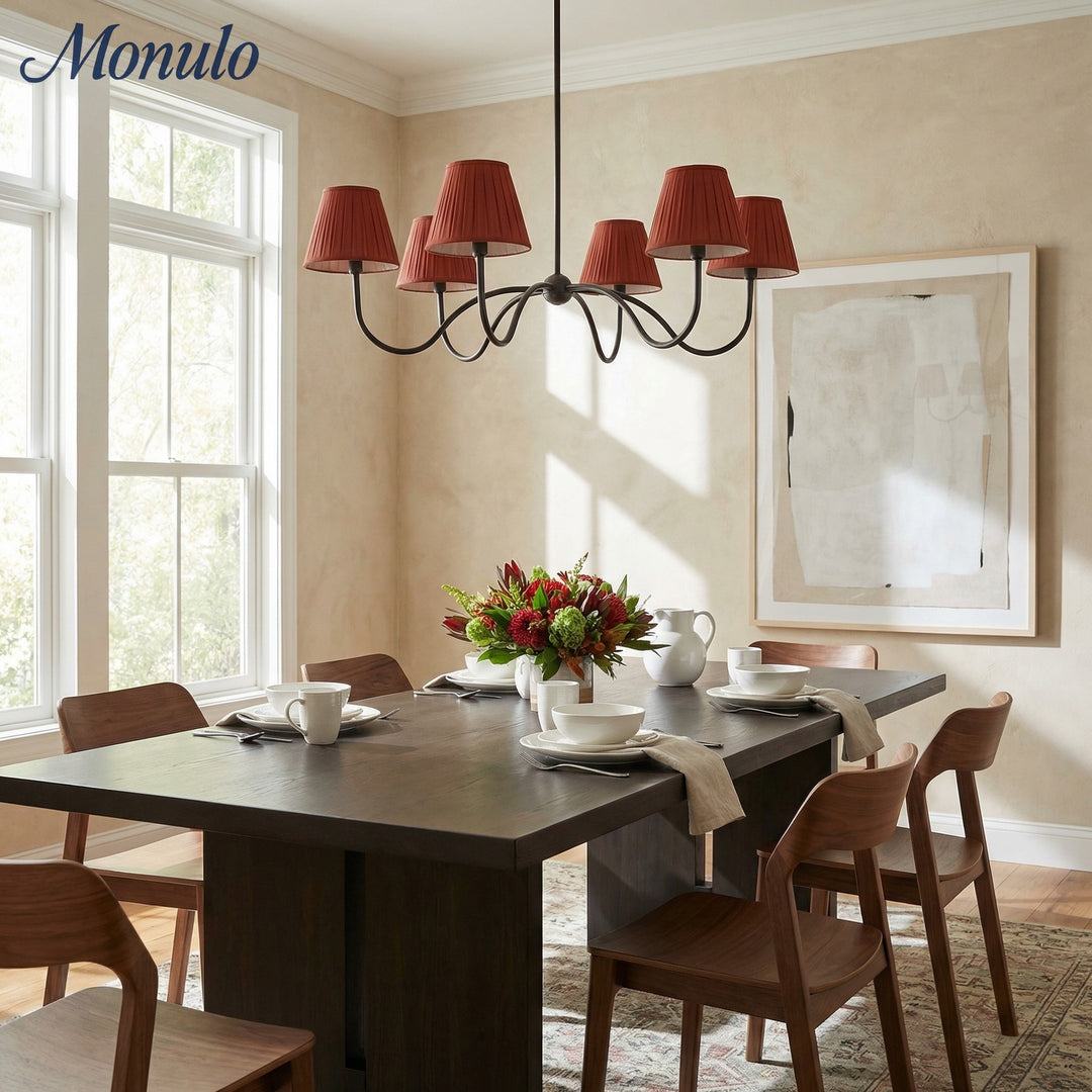 Lámpara de araña plisada Luvora de 6 luces: moderna elegancia de latón para comedores