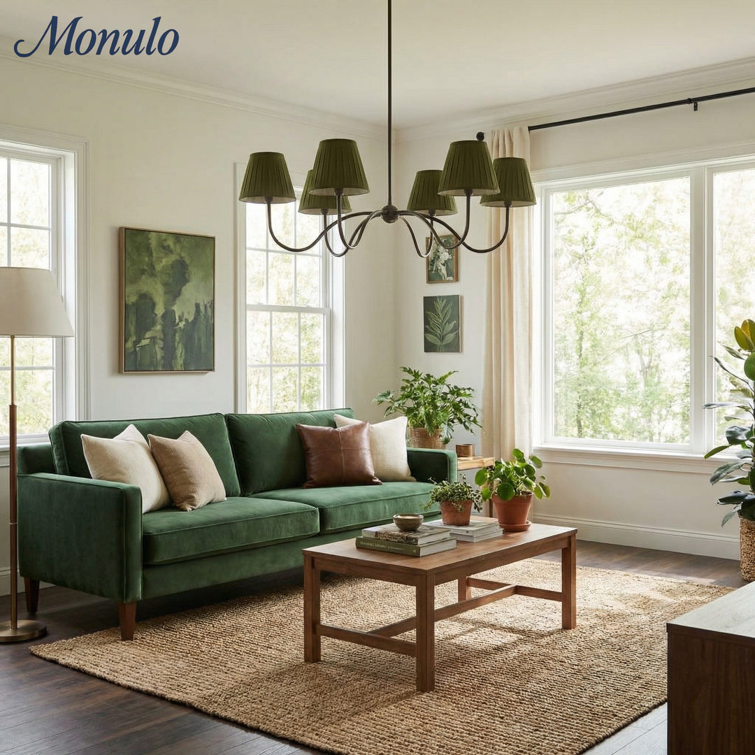 Lámpara de araña plisada Luvora de 6 luces: moderna elegancia de latón para comedores