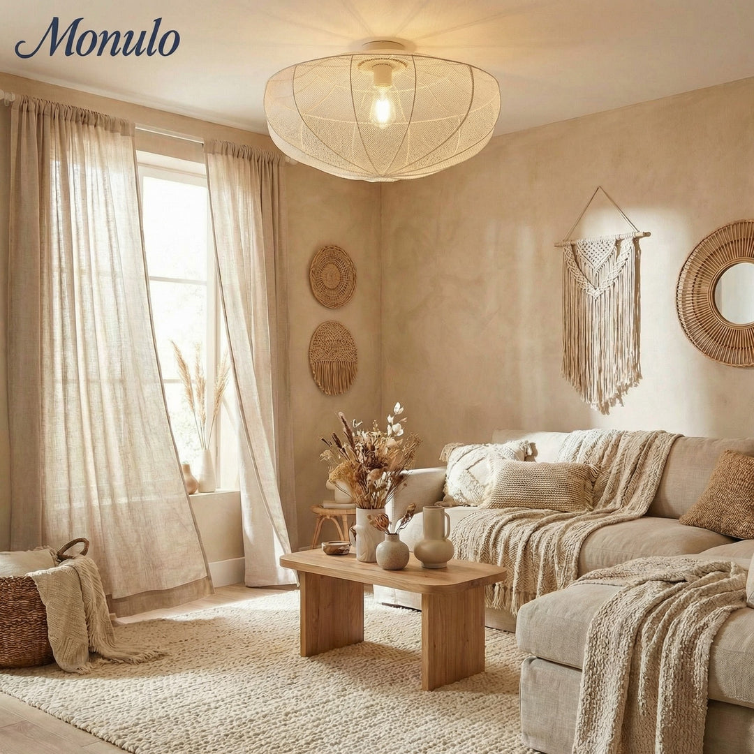 Lumifil Draped Mesh Ceiling Light – Boho Rustic Textured Shade Lamp for Living Room or Bedroom