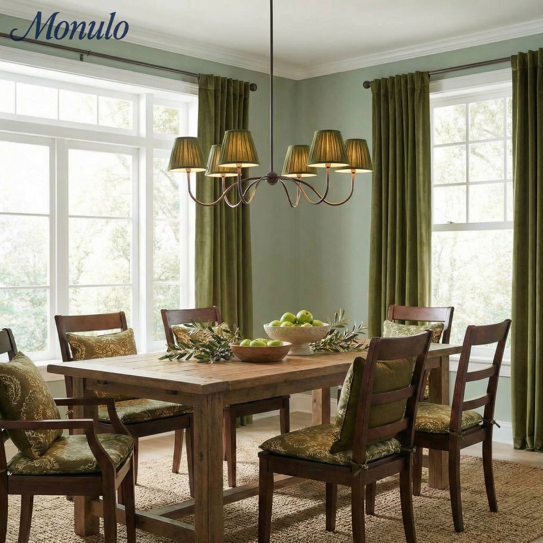 Lámpara de araña plisada Luvora de 6 luces: moderna elegancia de latón para comedores