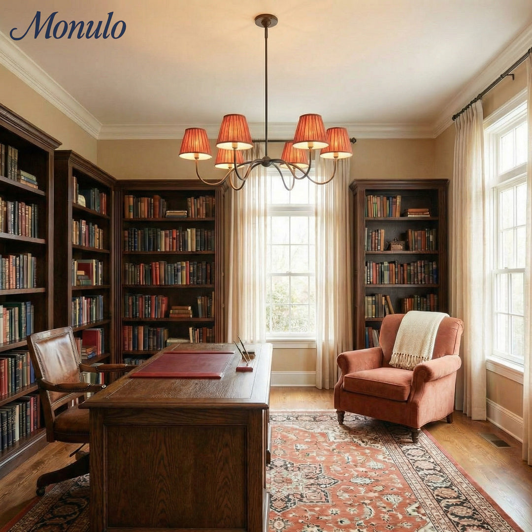 Lámpara de araña plisada Luvora de 6 luces: moderna elegancia de latón para comedores