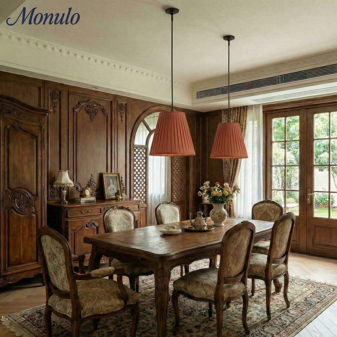 Lámpara colgante plisada de tela Luvora: elegante lámpara colgante de latón para comedor