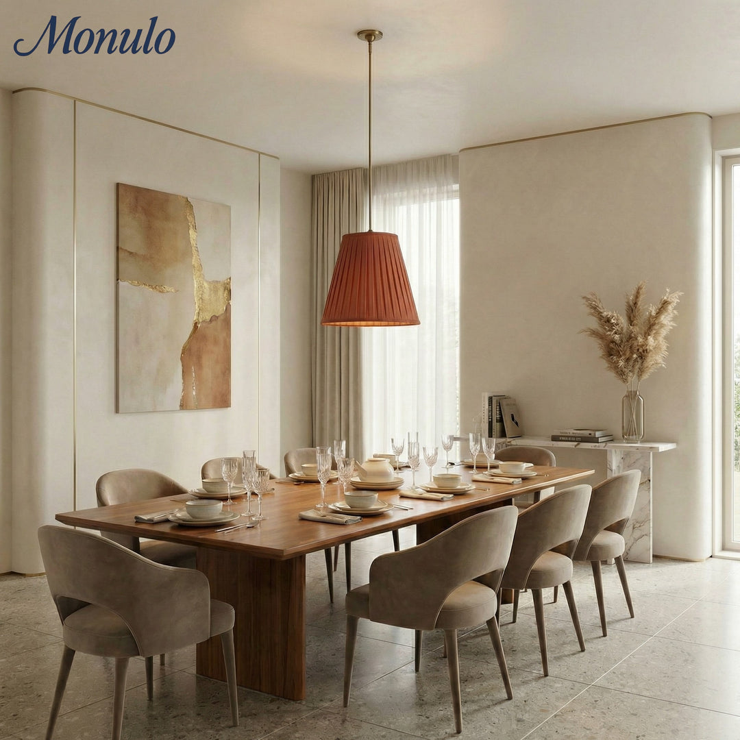 Lámpara colgante plisada de tela Luvora: elegante lámpara colgante de latón para comedor