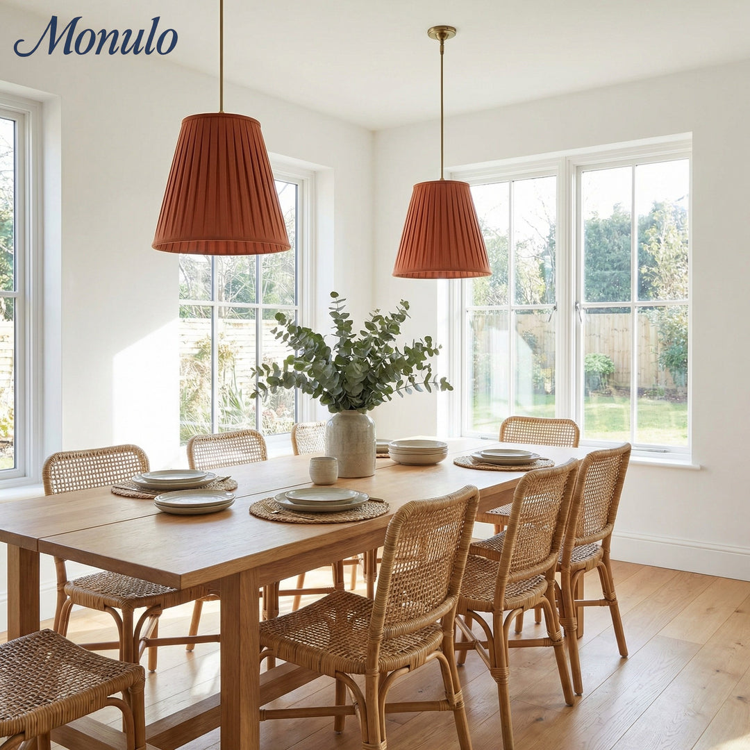 Lámpara colgante plisada de tela Luvora: elegante lámpara colgante de latón para comedor