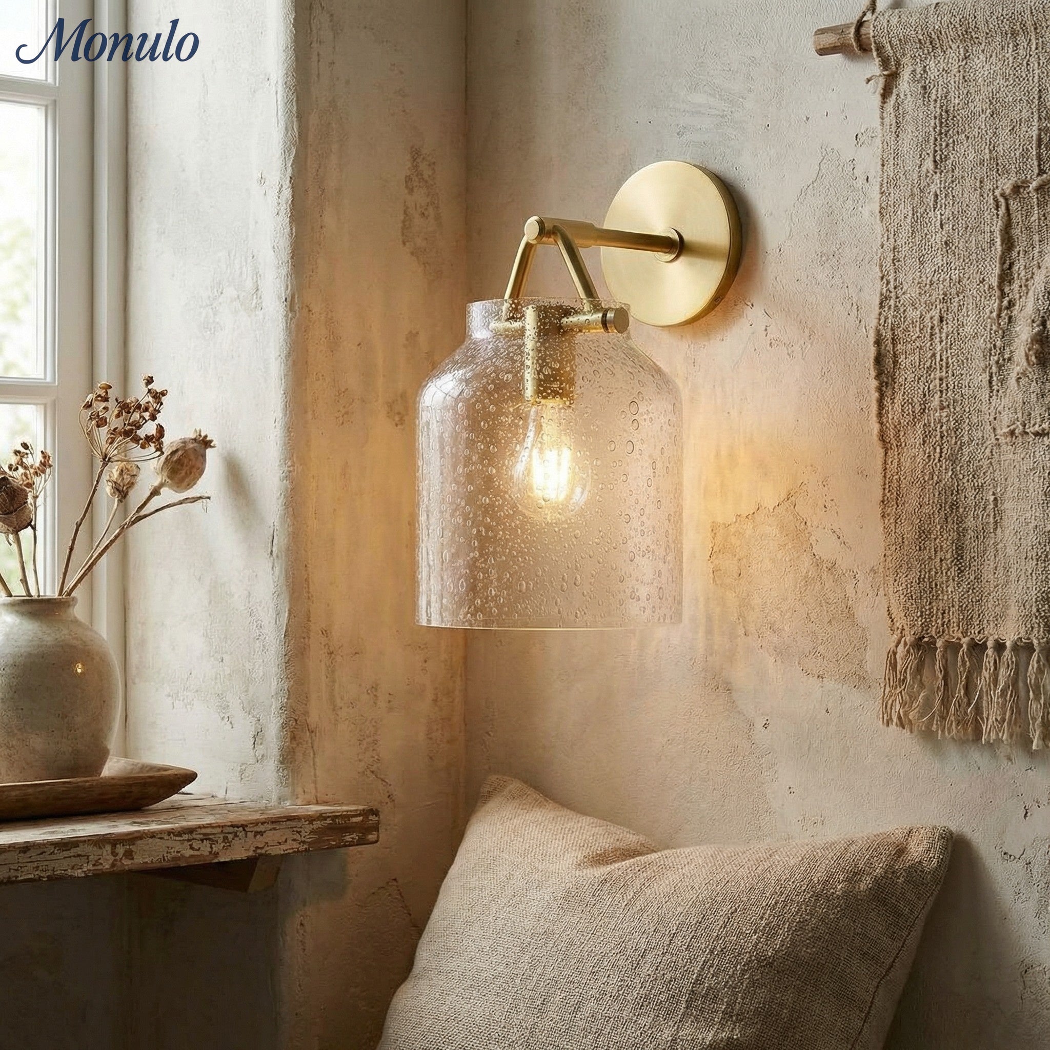 Hanton Minimalistische Wandleuchte – Vintage Milchglas-Wandleuchte mit Metallakzent