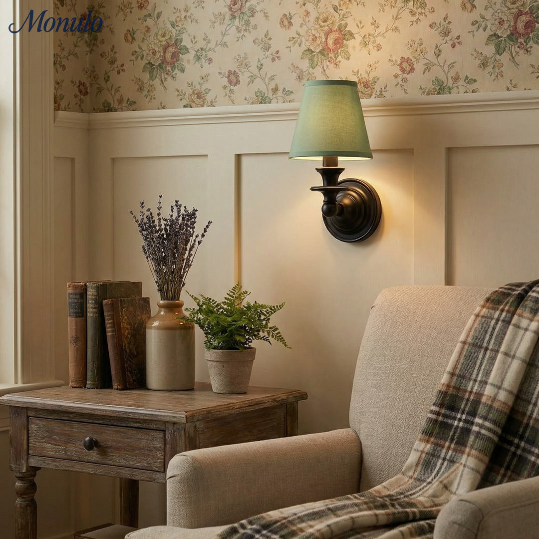 Rowan Drum Shade Wall Sconce – Fabric Sconce Light for Cozy Cottage Lighting