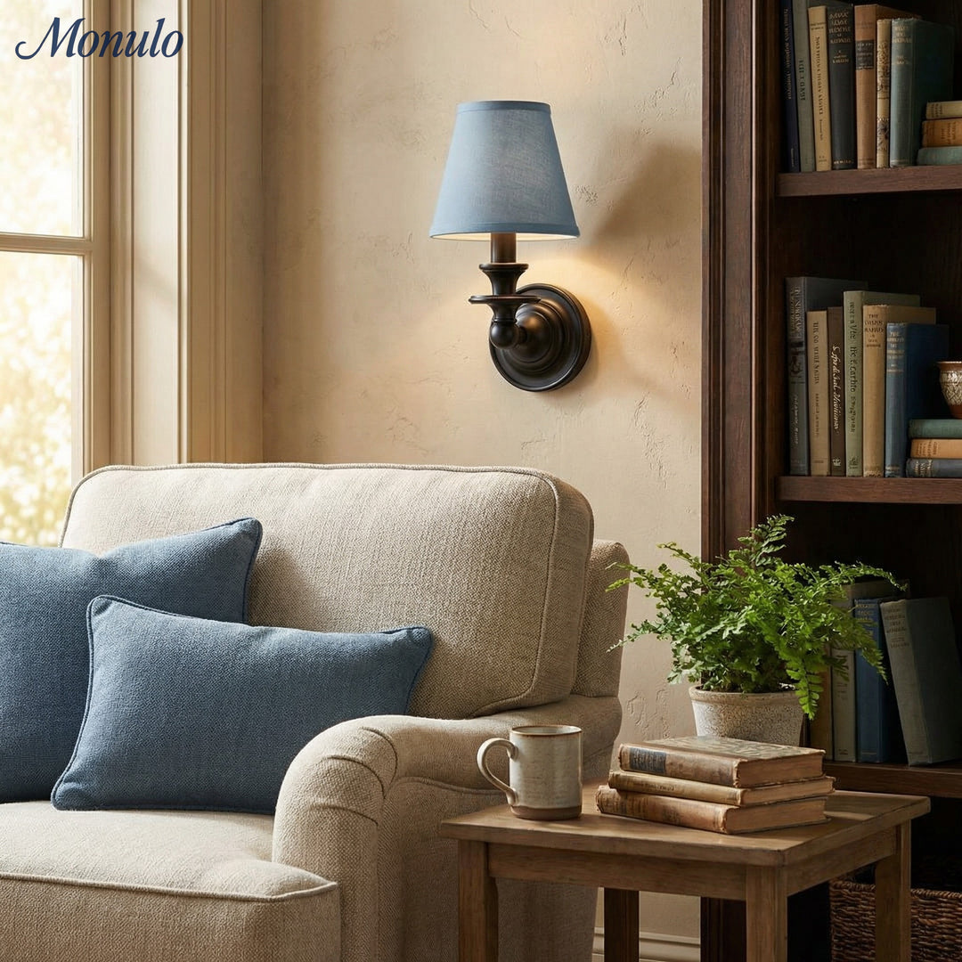 Rowan Drum Shade Wall Sconce – Fabric Sconce Light for Cozy Cottage Lighting