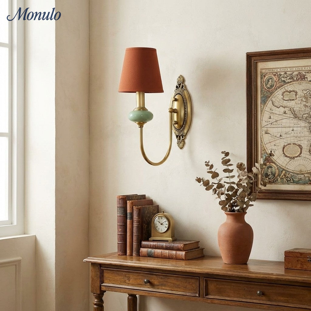 Rowan Classic Stoffschirm Wandleuchte – Keramik-Wandlampe für Flur oder Schlafzimmer