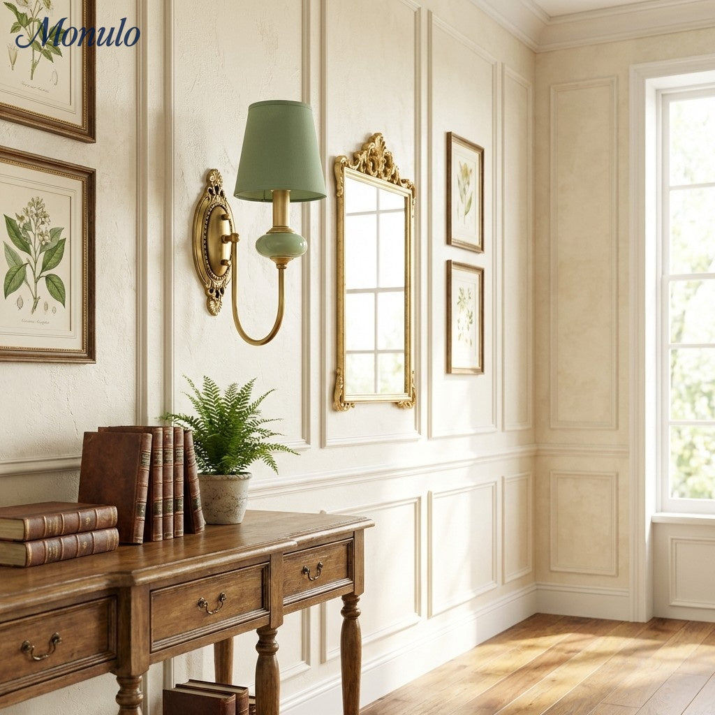 Rowan Classic Fabric Shade Sconce – Ceramic Wall Light for Hallway or Bedroom