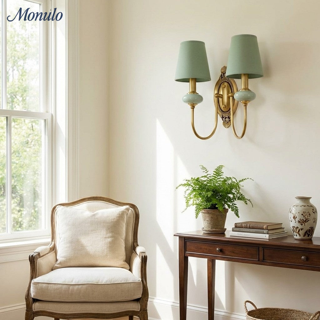 Rowan Classic Fabric Shade Sconce – Ceramic Wall Light for Hallway or Bedroom