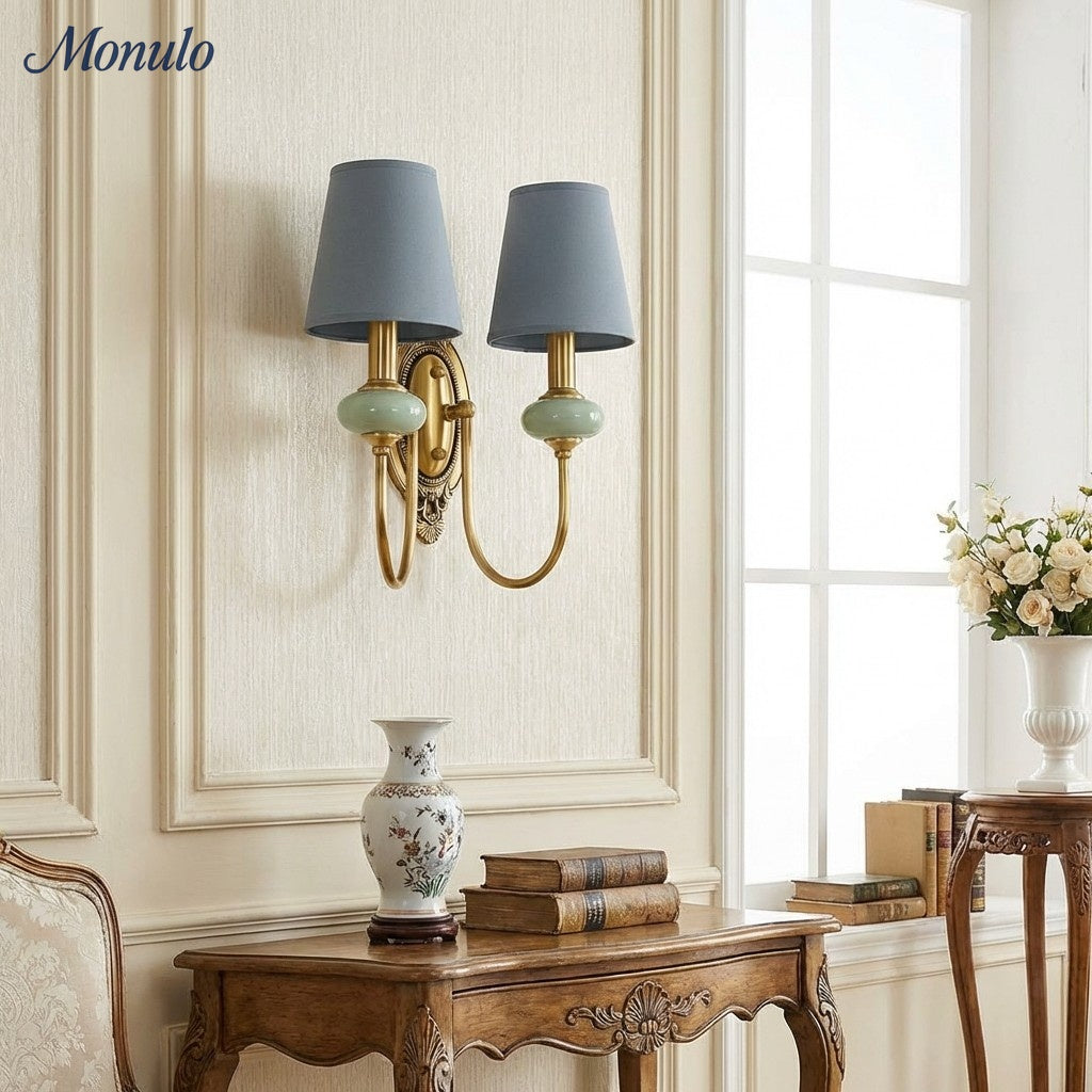 Rowan Classic Stoffschirm Wandleuchte – Keramik-Wandlampe für Flur oder Schlafzimmer