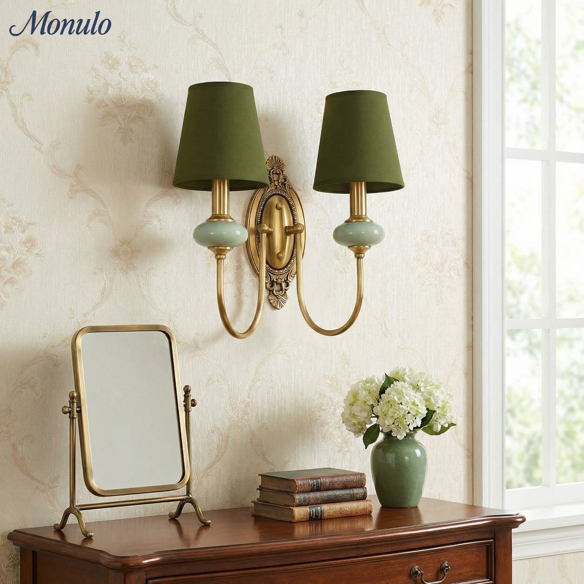 Rowan Classic Stoffschirm Wandleuchte – Keramik-Wandlampe für Flur oder Schlafzimmer