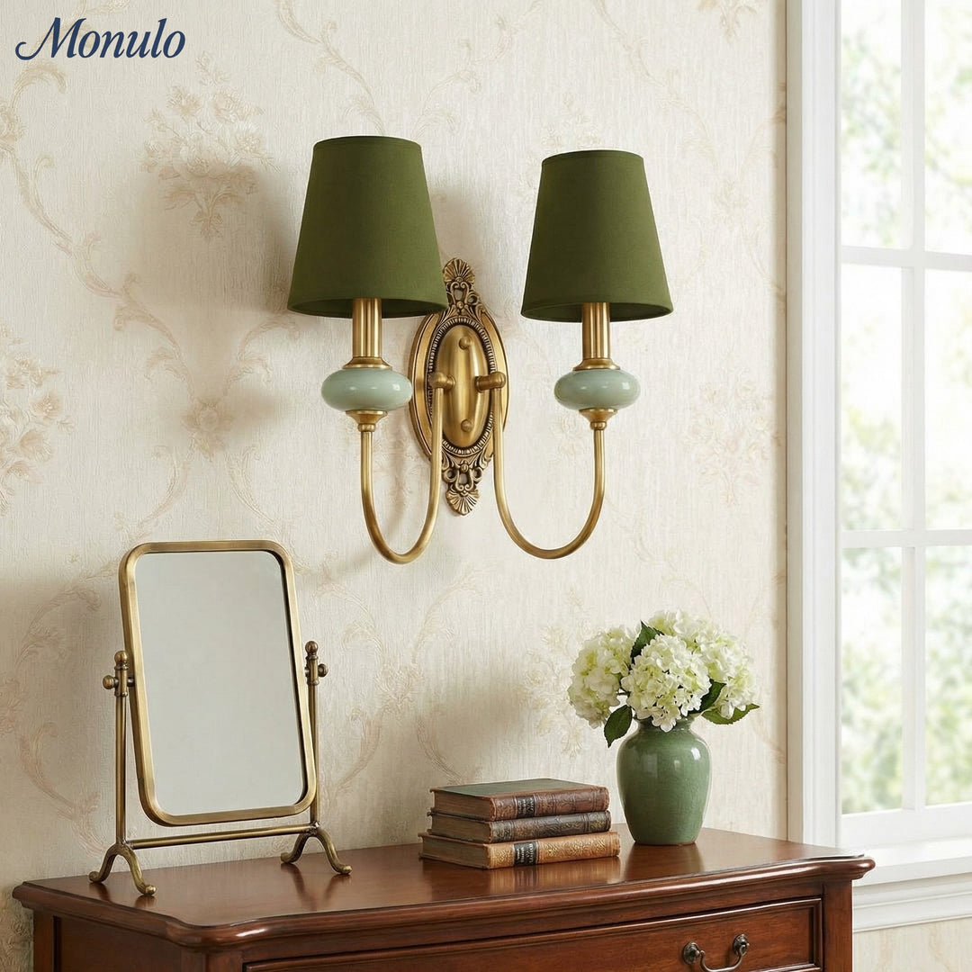 Rowan Classic Fabric Shade Sconce – Ceramic Wall Light for Hallway or Bedroom