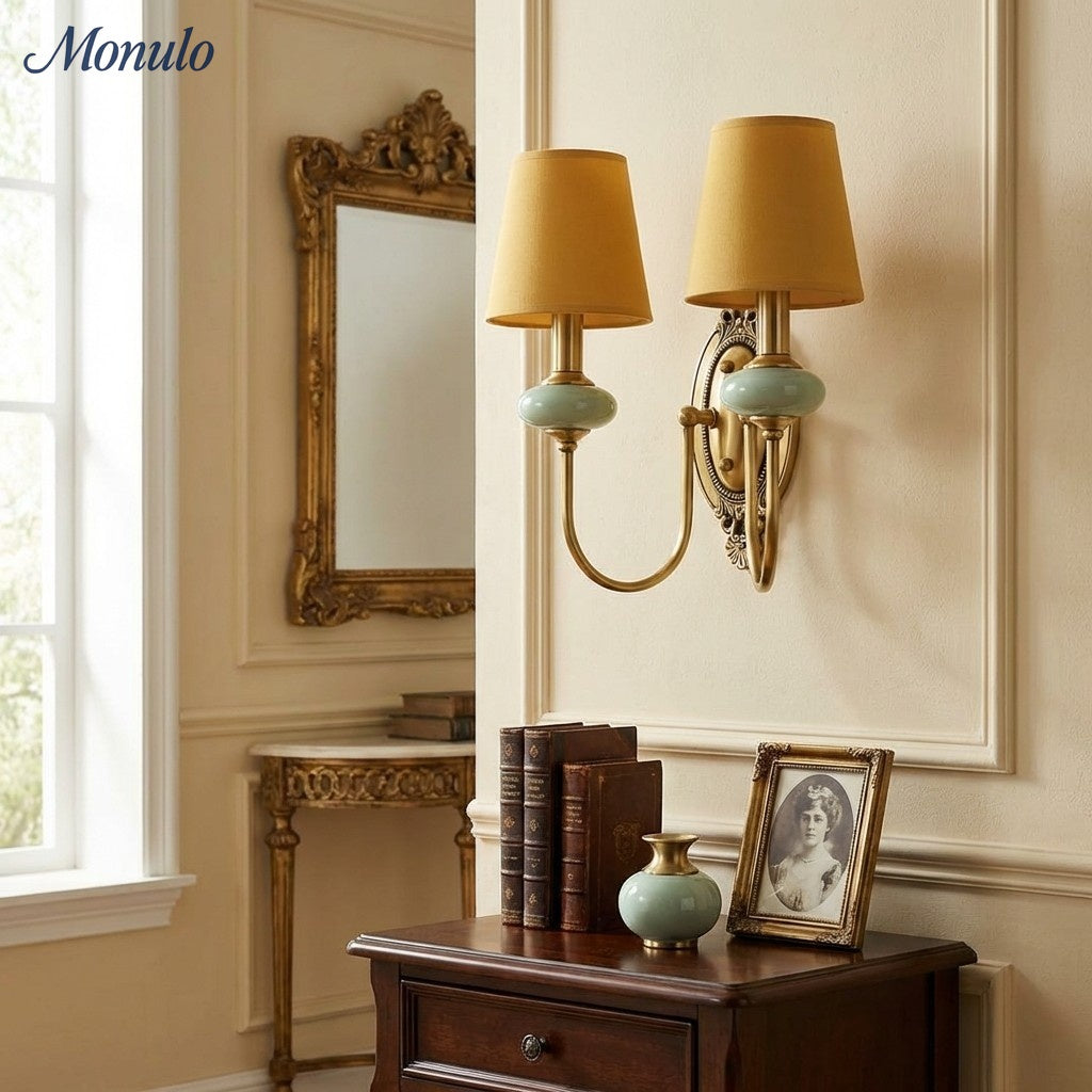 Rowan Classic Fabric Shade Sconce – Ceramic Wall Light for Hallway or Bedroom