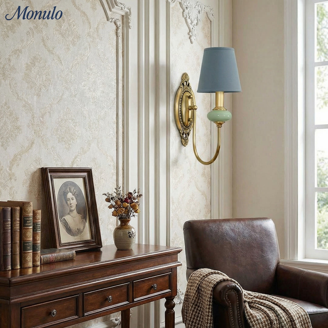 Rowan Classic Fabric Shade Sconce – Ceramic Wall Light for Hallway or Bedroom