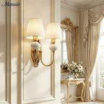 Load image into Gallery viewer, Rowan Classic Fabric Shade Sconce – Ceramic Wall Light for Hallway or Bedroom