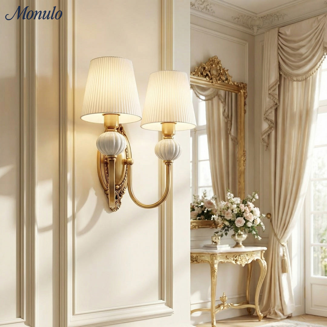 Rowan Classic Fabric Shade Sconce – Ceramic Wall Light for Hallway or Bedroom