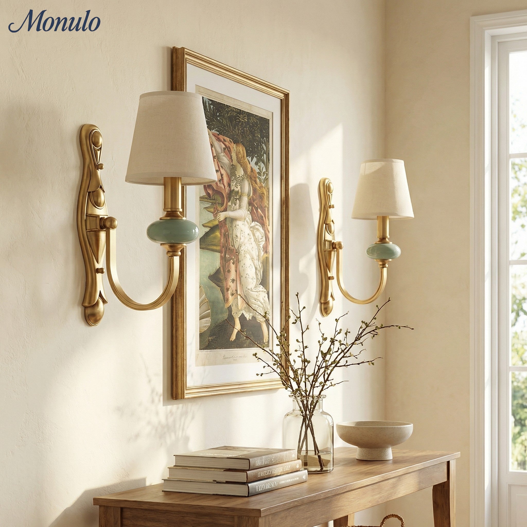 Rowan Classic Stoffschirm Wandleuchte – Keramik-Wandlampe für Flur oder Schlafzimmer