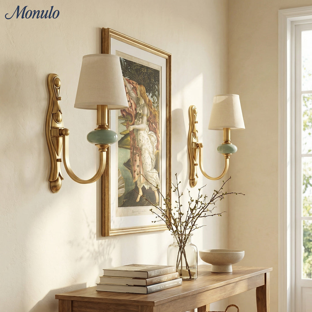 Rowan Classic Fabric Shade Sconce – Ceramic Wall Light for Hallway or Bedroom