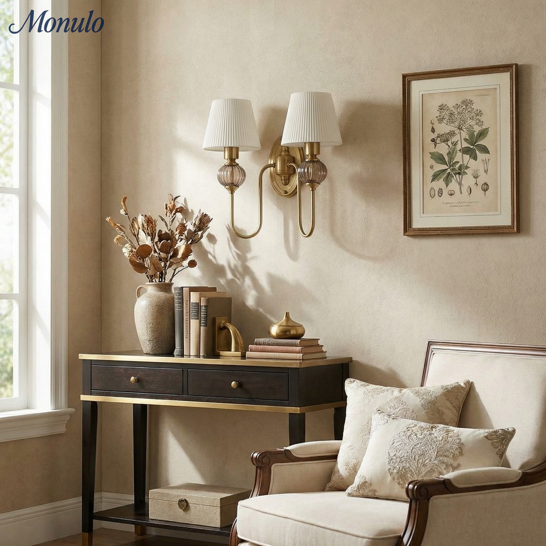 Rowan Classic Fabric Shade Sconce – Ceramic Wall Light for Hallway or Bedroom