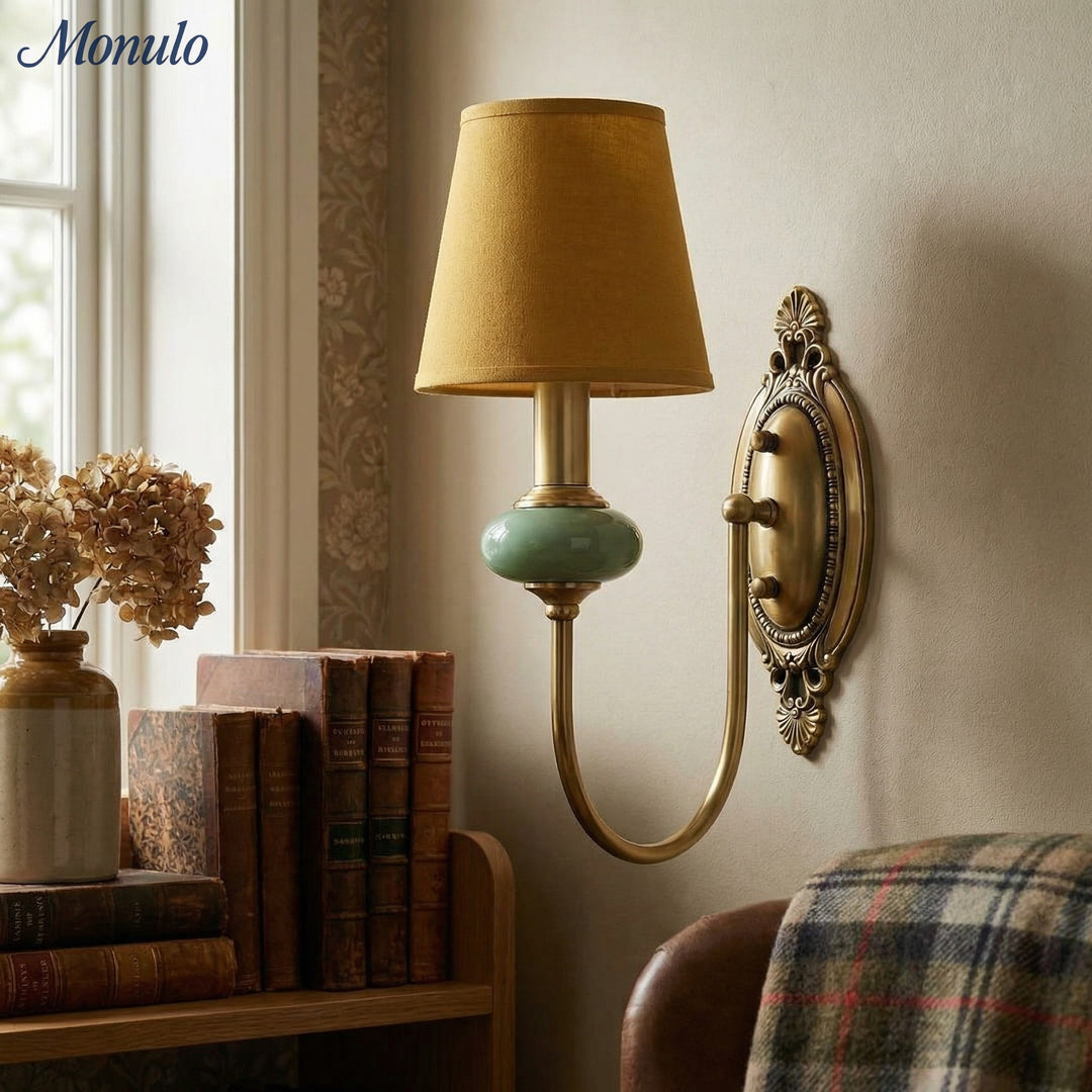 Rowan Classic Fabric Shade Sconce – Ceramic Wall Light for Hallway or Bedroom