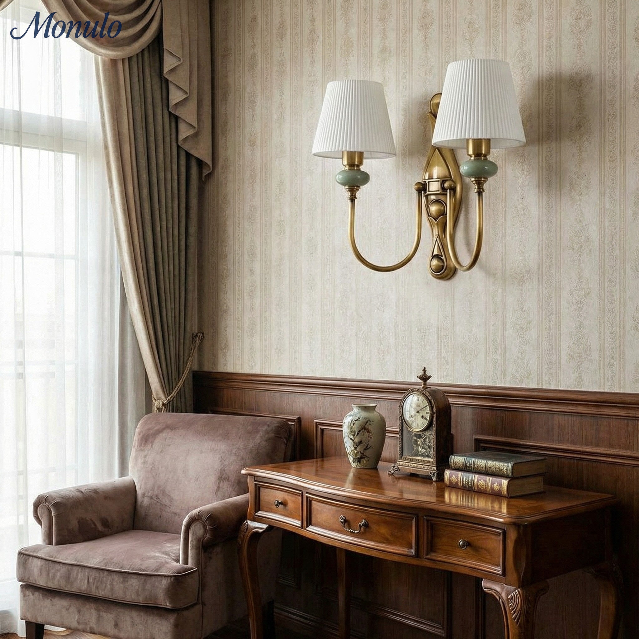 Rowan Classic Stoffschirm Wandleuchte – Keramik-Wandlampe für Flur oder Schlafzimmer