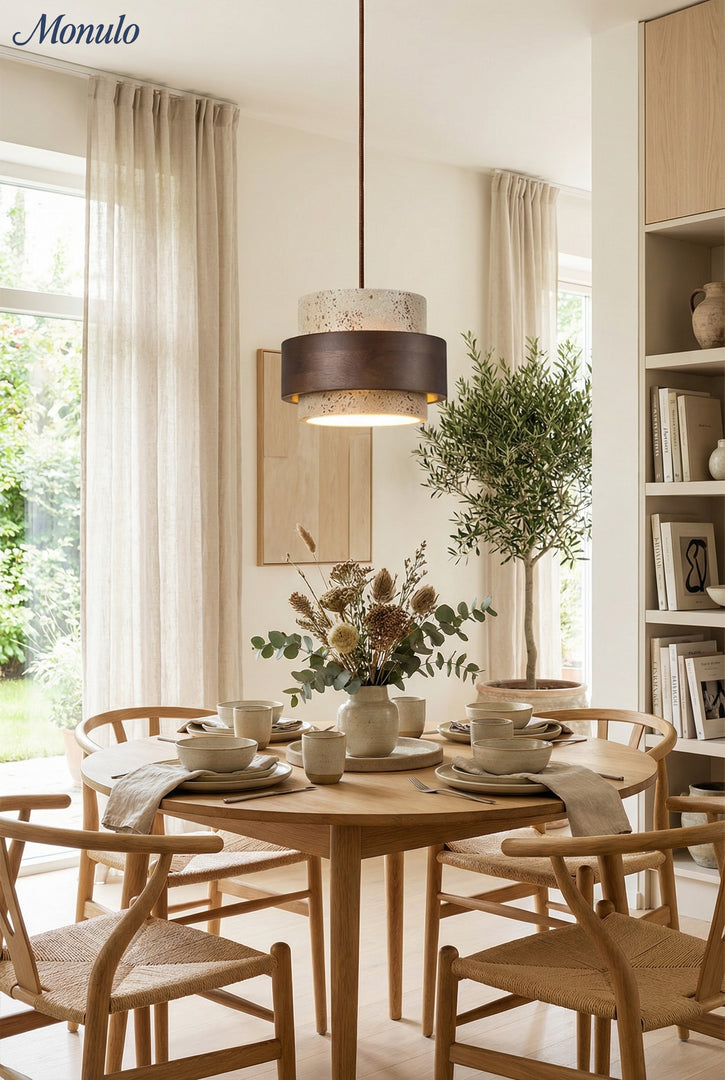 Cylindrical Modern Design Travertine Pendant Lamp