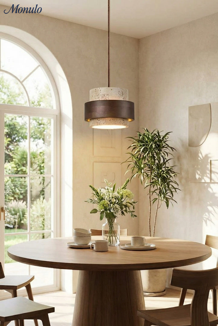 Cylindrical Modern Design Travertine Pendant Lamp