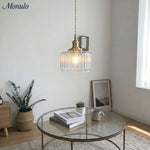 Load image into Gallery viewer, Japanese Vintage Simple Brass Glass Ribbed Cylinder Pendant Light