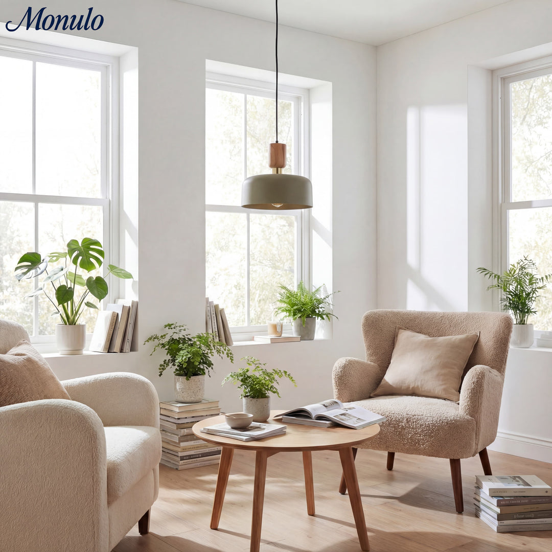 Lámpara colgante moderna minimalista de acabado en madera en capas Oribela para islas y vestíbulos