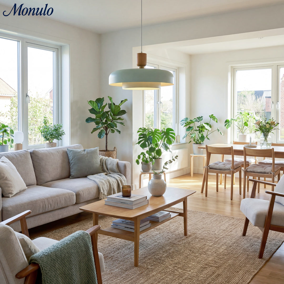 Lámpara colgante moderna minimalista de acabado en madera en capas Oribela para islas y vestíbulos