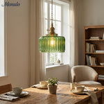 Load image into Gallery viewer, Japanese Vintage Simple Brass Glass Ribbed Cylinder Pendant Light