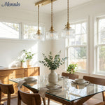 Load image into Gallery viewer, Japanese Vintage Simple Brass Glass Ribbed Cylinder Pendant Light