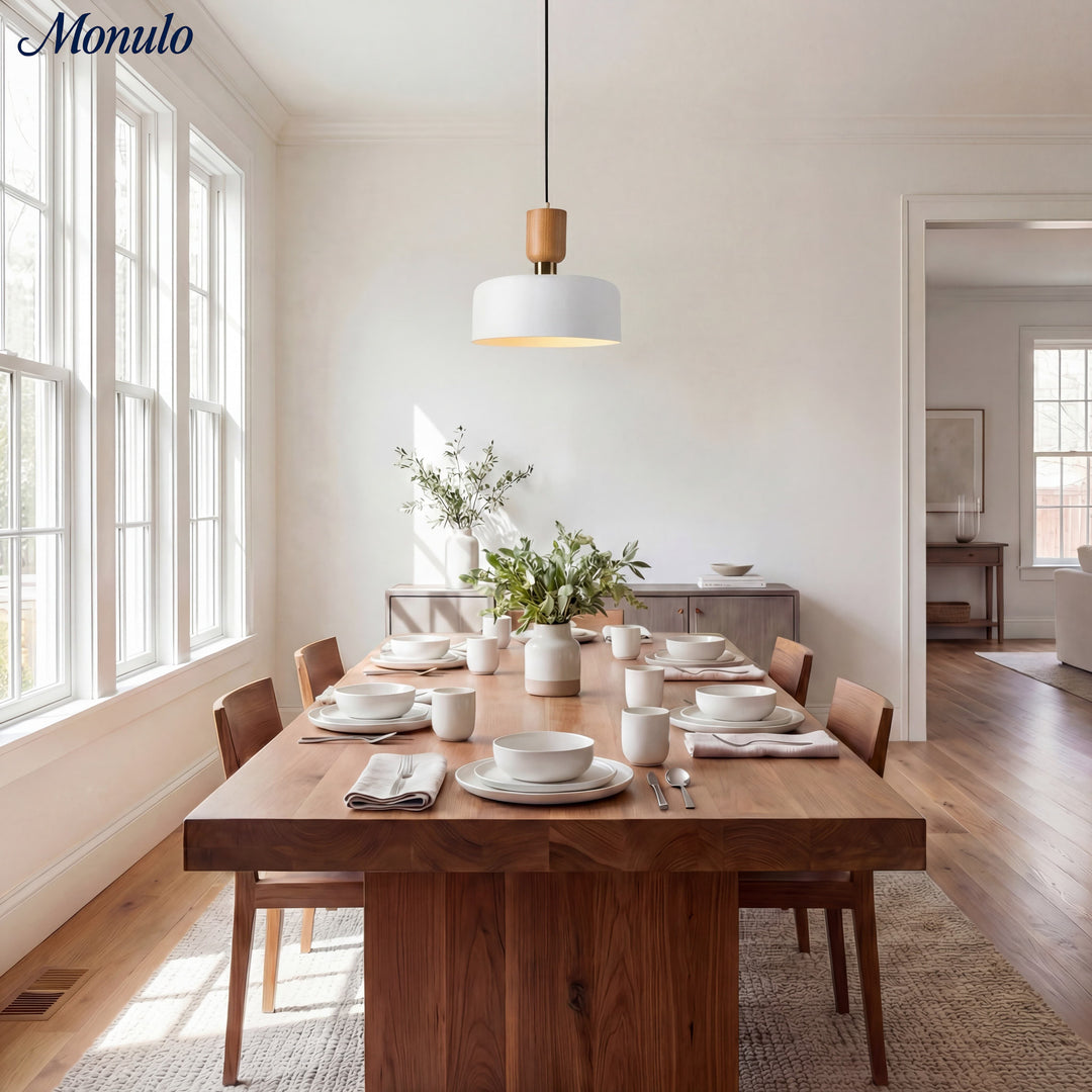 Lámpara colgante moderna minimalista de acabado en madera en capas Oribela para islas y vestíbulos