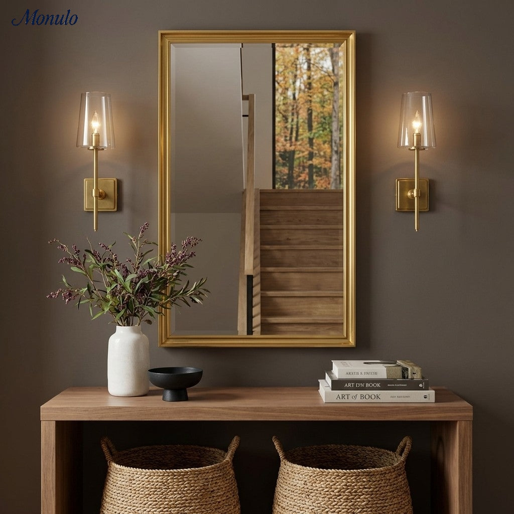 Aplique de vidrio transparente Derlina: elegante aplique para tocador individual o triple