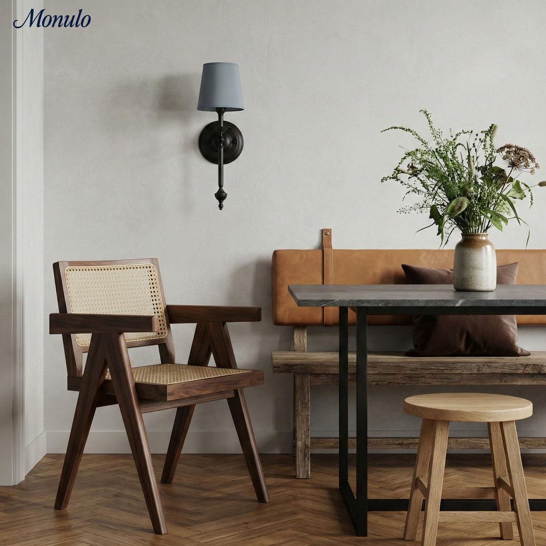 Rowan Stoffschirm Wandleuchte in Antik Kupfer - Vintage Luxus Licht für Innenräume