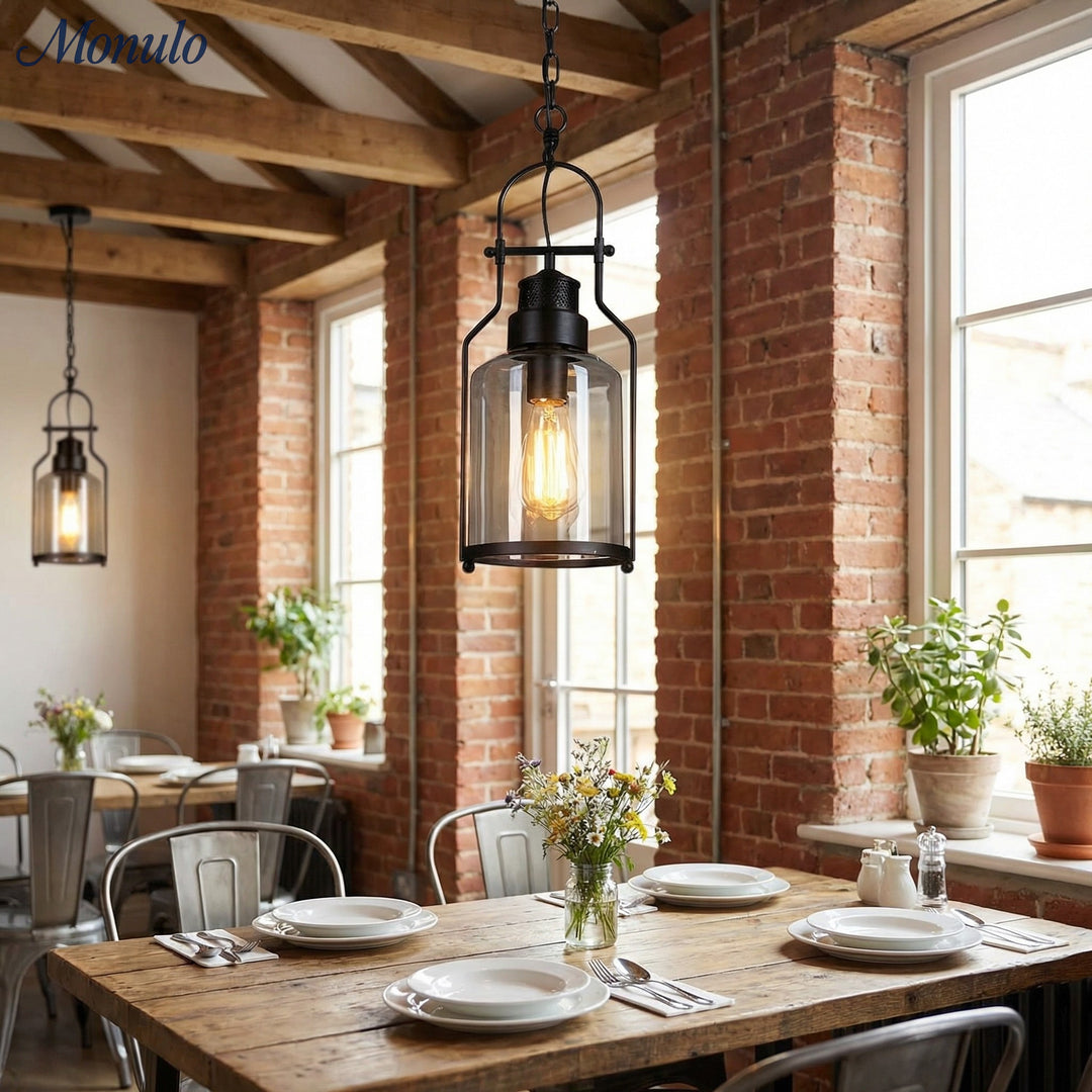 Lirra Cylindrical Pendant Light - Retro Industrial Glass Light for Dining Room