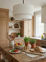 Charger l'image dans la visionneuse de galerie, Suspension Dumora à double tambour en tissu - Plafonnier moderne à abat-jour superposé, idéal pour la salle à manger ou le salon