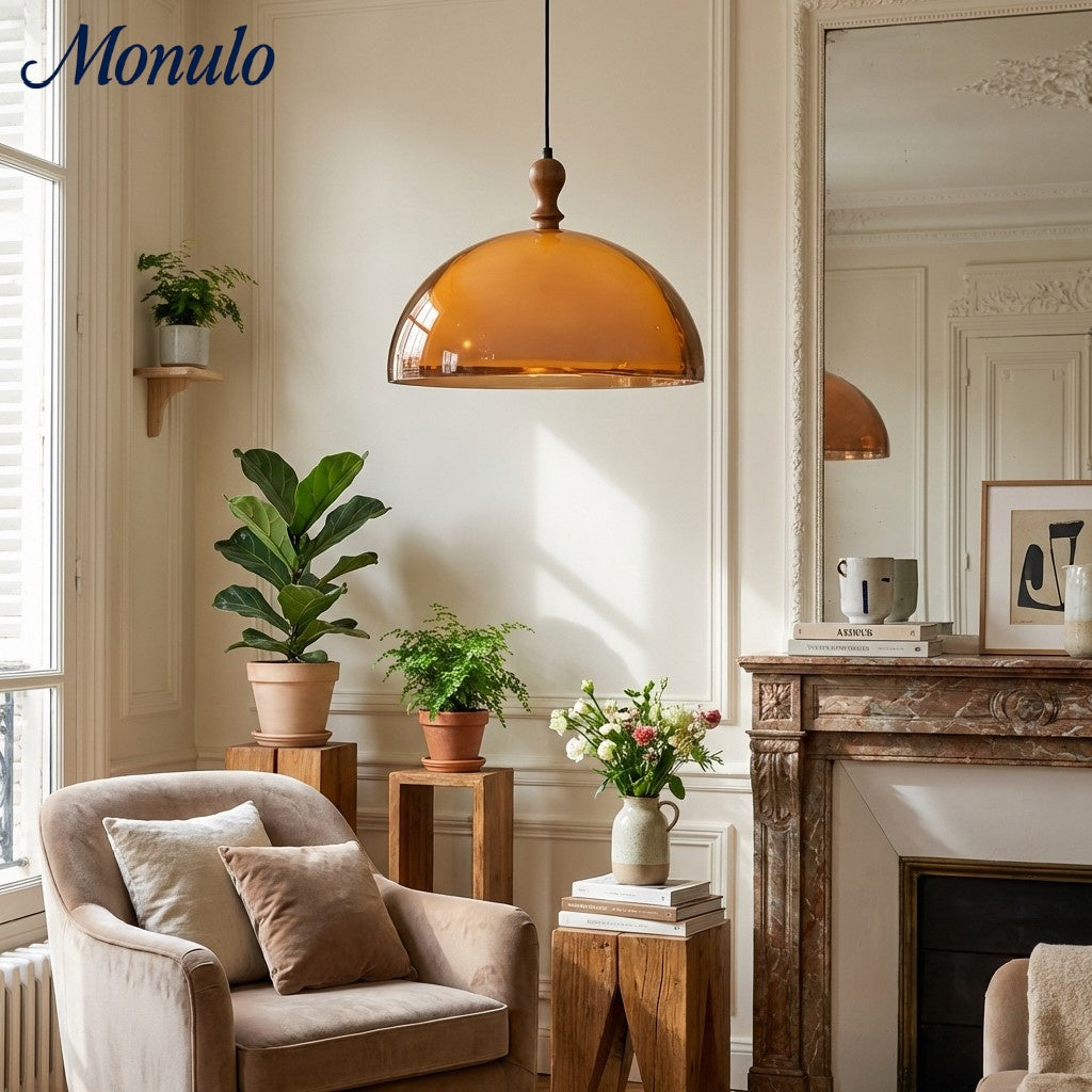 Sunset Afterglow Sunset Medieval Pendant Light with French Acrylic Shade for Dining Room and Foyer