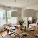 Load image into Gallery viewer, Dumora Linen Drum Pendant Light - Modern White Drum Shade For Dining