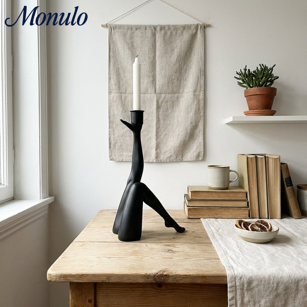 Base de vela dorada escultórica Kickra - Decoración para comedor y sala