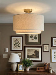 Dumora Double Drum Ceiling Light - Fabric Shade Flush Mount Elegance