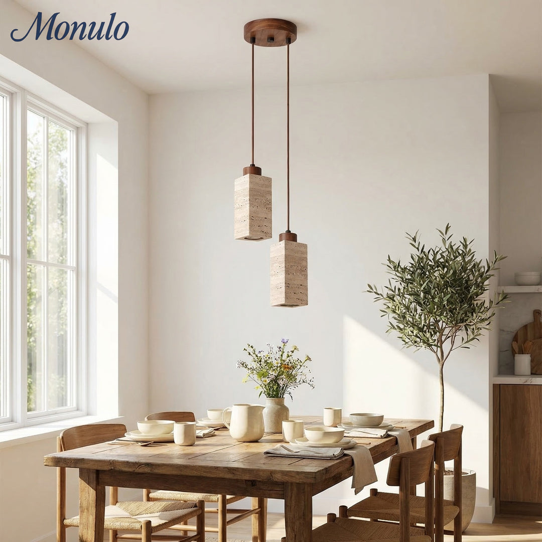 Lámpara colgante de piedra travertino de madera maciza Wabi Sabi M37