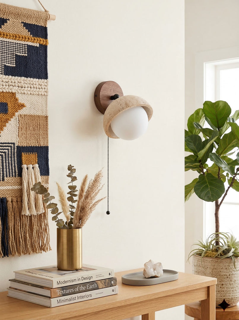 Lámpara de pared de media esfera de travertino estilo Wabi-Sabi