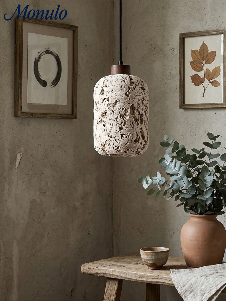 Barrel-shaped Travertine Cutout Pendant Lamp